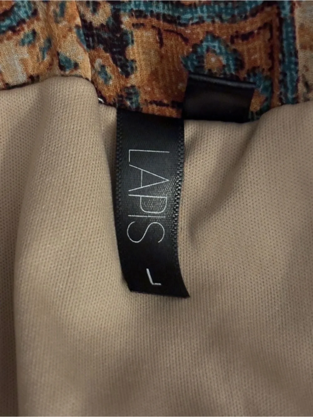 Lapis Geometric Pattern Midi Skirt Women’s Size L Brown and Teal